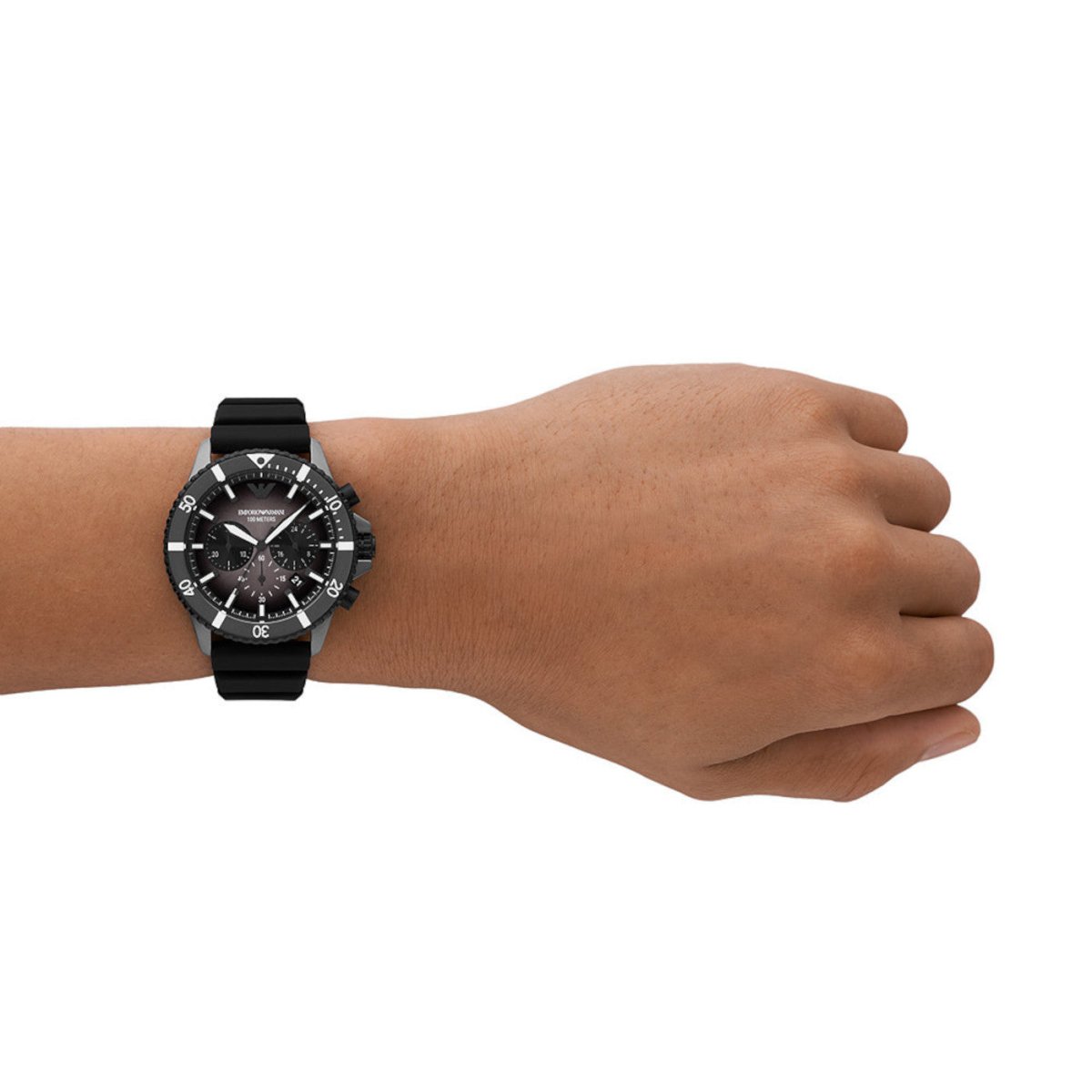 Emporio Armani Chronograph Silver-Tone Dial and Black Stainless Steel 43mm Men's Watch | AR11515