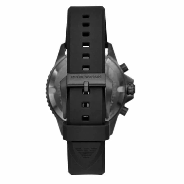 Emporio Armani Chronograph Silver-Tone Dial and Black Stainless Steel 43mm Men's Watch | AR11515
