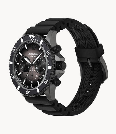 Emporio Armani Chronograph Silver-Tone Dial and Black Stainless Steel 43mm Men's Watch | AR11515