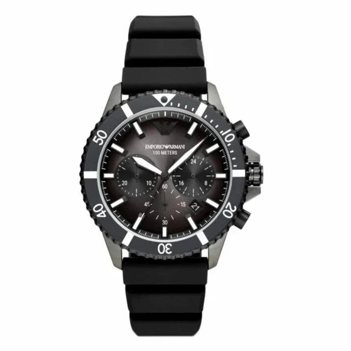 Emporio Armani Chronograph Silver-Tone Dial and Black Stainless Steel 43mm Men's Watch | AR11515