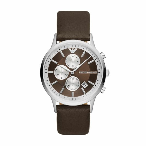 Emporio Armani Chronograph Blue Dial and Brown Leather 43mm Men's Watch | AR11490