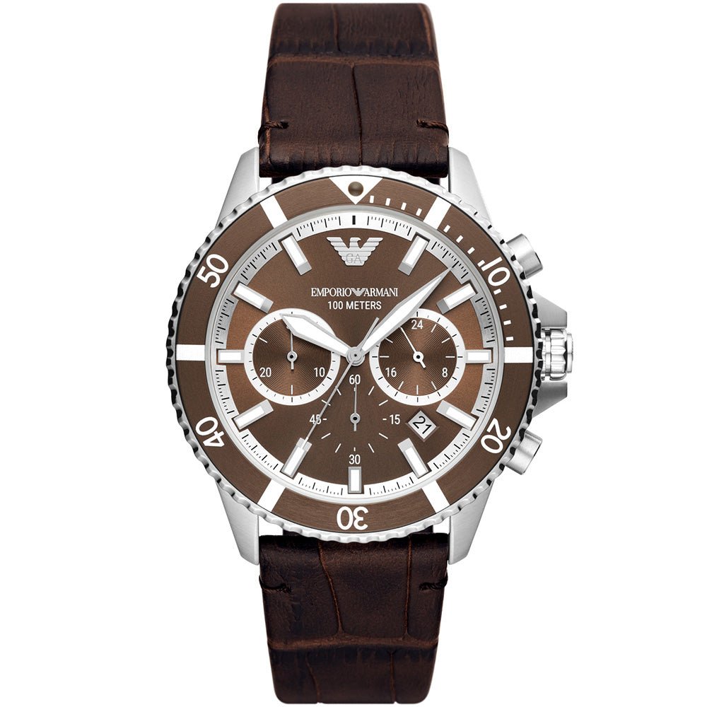 Emporio Armani Diver Black Dial and Black Leather 44mm Men's Watch | AR11486