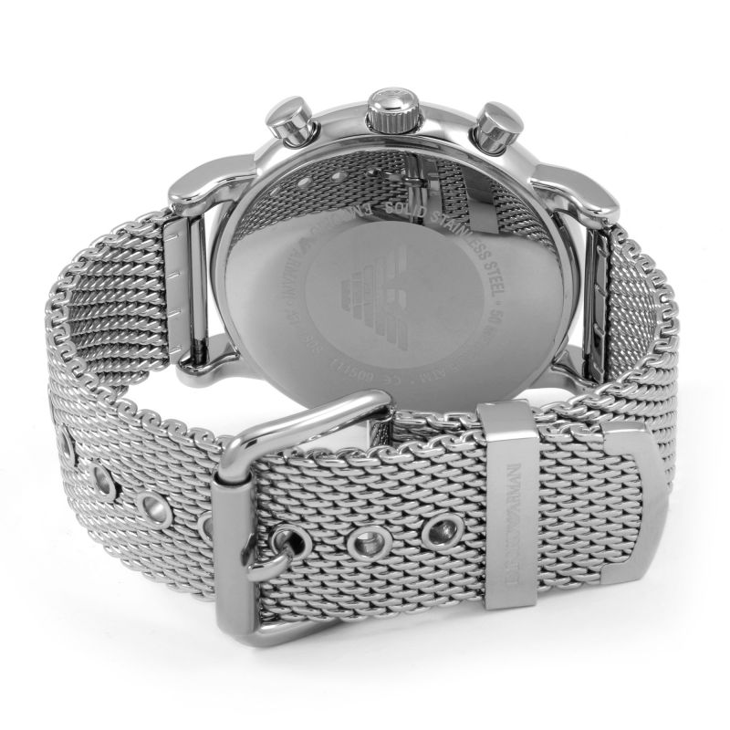 Emporio Armani Chronograph Black Dial and Silver Steel Bracelet Mesh 44mm Men's Watch | AR1808
