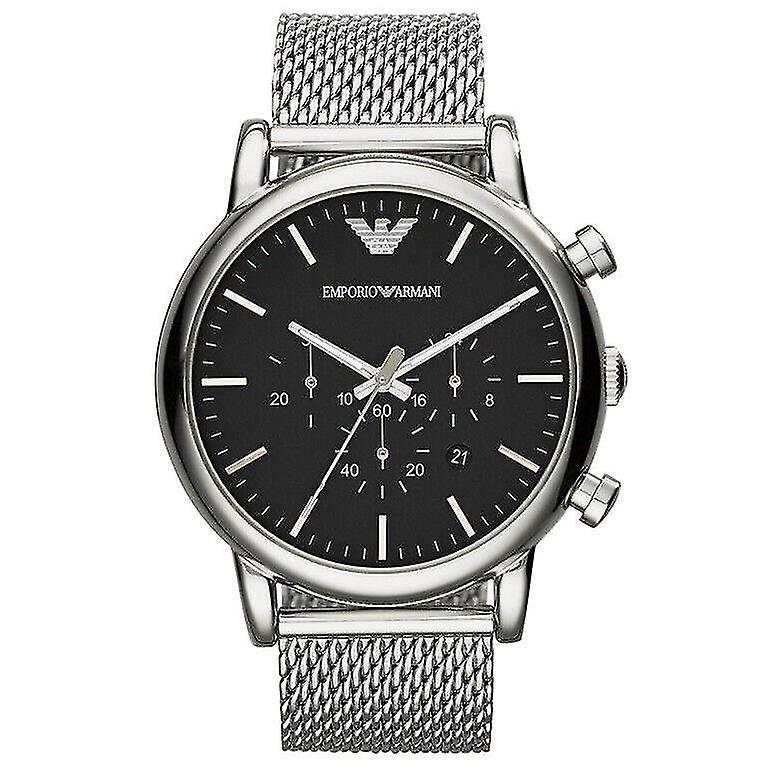 Emporio Armani Chronograph Black Dial and Silver Steel Bracelet Mesh 44mm Men's Watch | AR1808