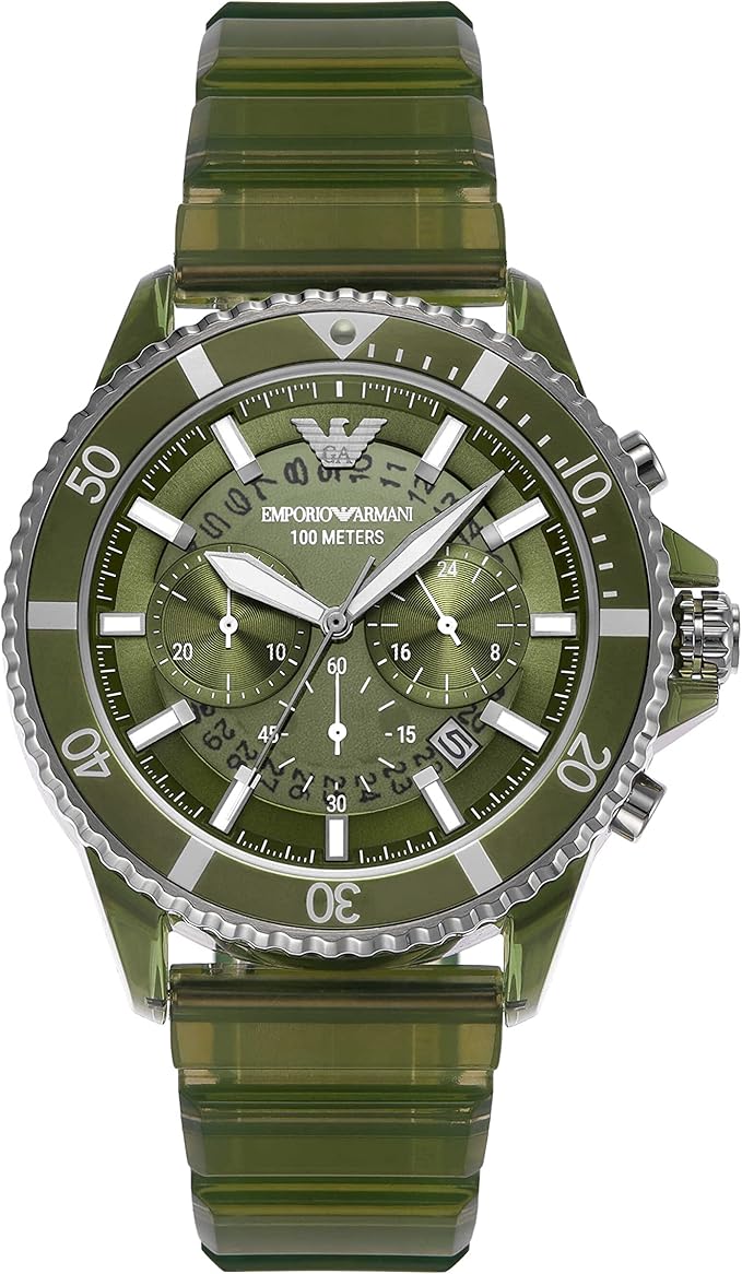 Emporio Armani Chronograph Olive Green Dial and Green Rubber 44mm Men's Watch | AR11534 | TIME Watches