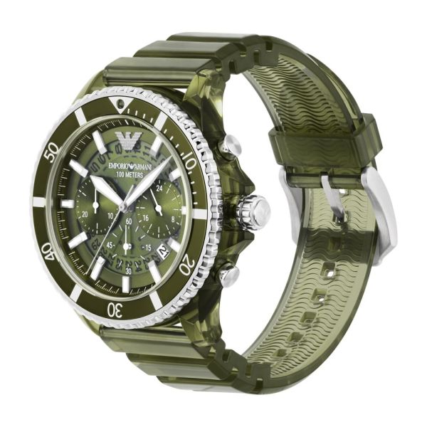 Emporio Armani Chronograph Olive Green Dial and Green Rubber 44mm Men's Watch | AR11534
