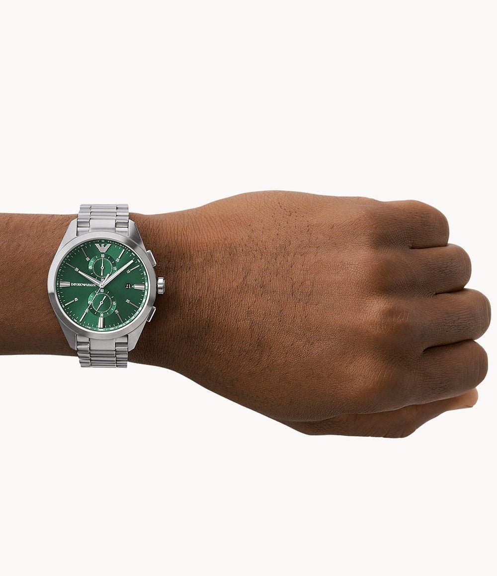 Emporio Armani Chronograph Black Dial and Silver Stainless Steel 43mm Men's Watch | AR11480