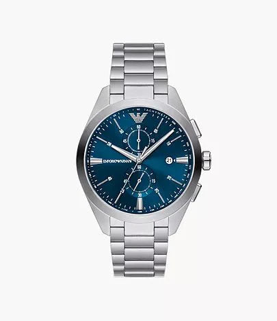 Emporio Armani Chronograph Blue Dial and Silver Stainless Steel 43mm Men's Watch | AR11541