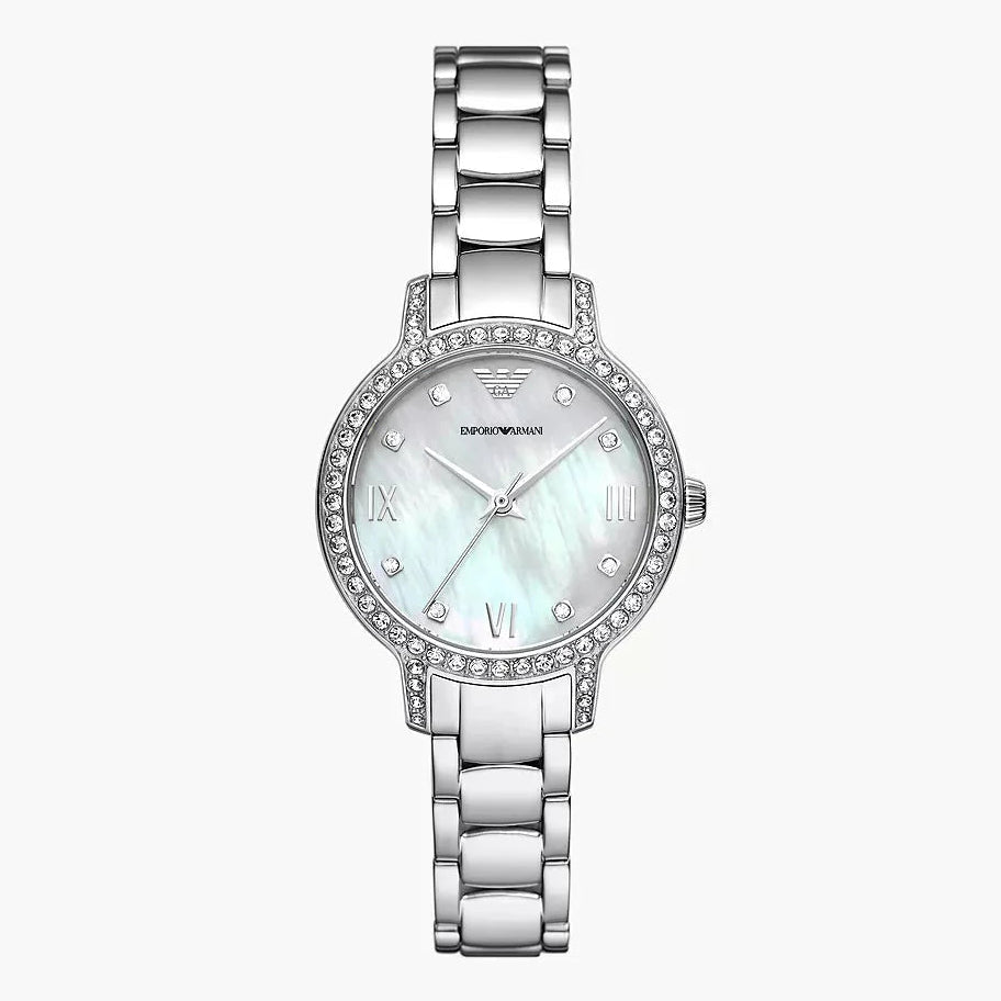 Emporio Armani Classic Silver Dial and Silver Stainless Steel 32mm Women's Watch | AR11484 | TIME Watches