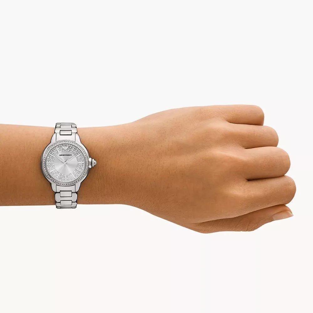 Emporio Armani Classic Silver Dial and Silver Stainless Steel 32mm Women's Watch | AR11632 | TIME Watches