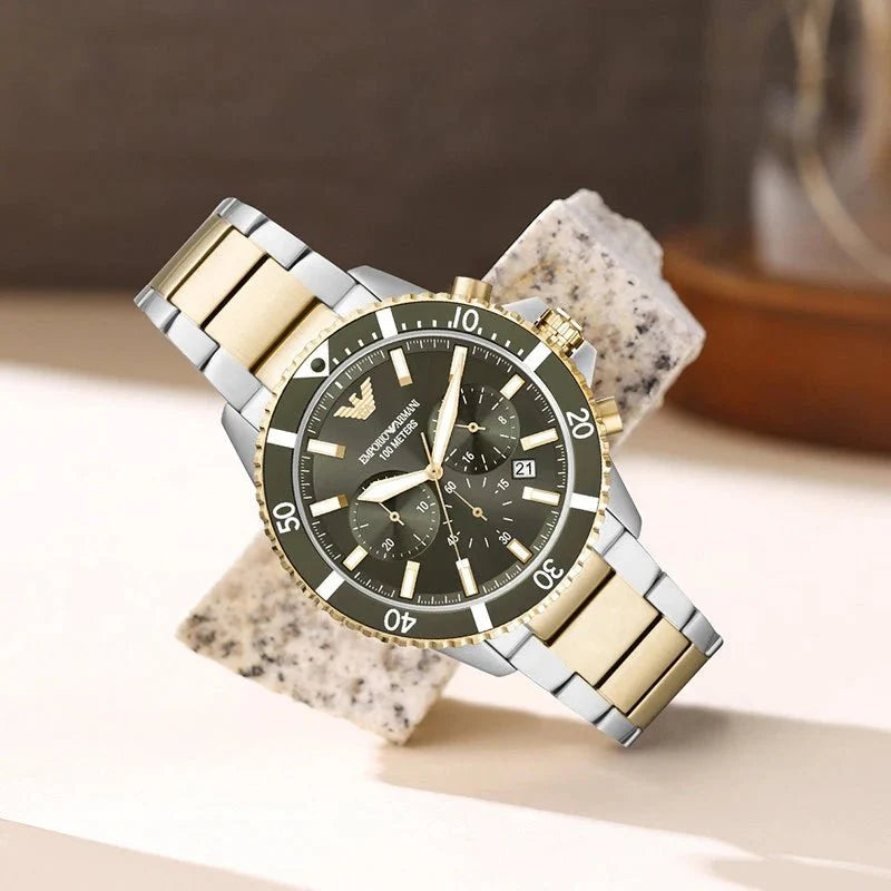 Emporio Armani Diver Two-Tone Dial and Two-Tone Stainless Steel 44mm Men's Watch | AR11361