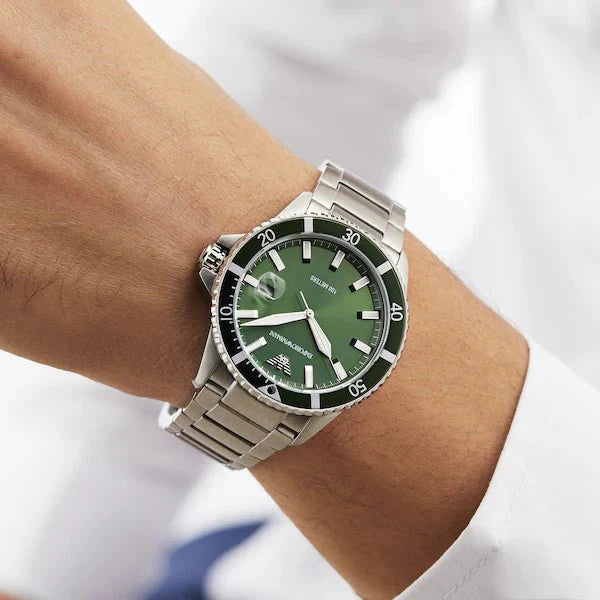 Emporio Armani Diver Black Dial and Silver Stainless Steel 43mm Men's Watch | AR11338