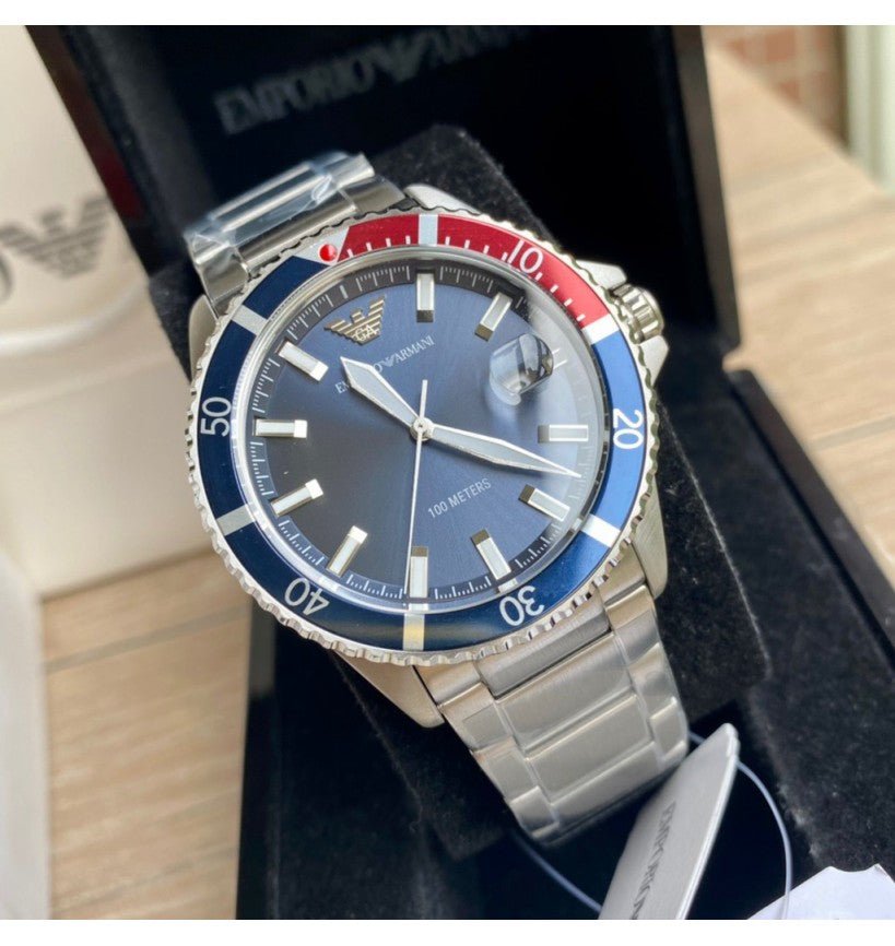 Emporio Armani Diver Black Dial and Silver Stainless Steel 43mm Men's Watch | AR11339