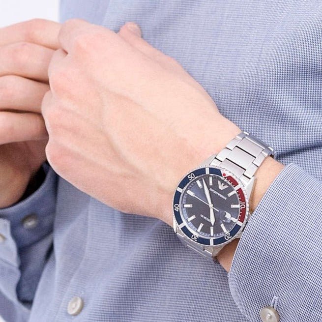 Emporio Armani Diver Black Dial and Silver Stainless Steel 43mm Men's Watch | AR11339