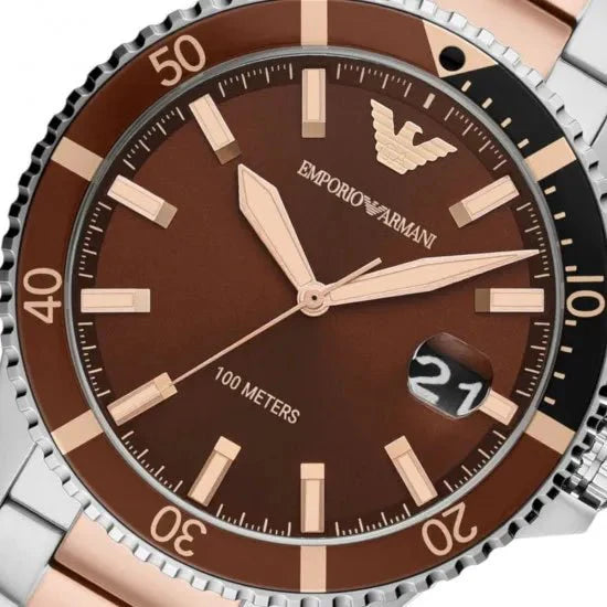 Emporio Armani Diver Two-Tone Dial and Two-Tone Stainless Steel 43mm Men's Watch | AR11340