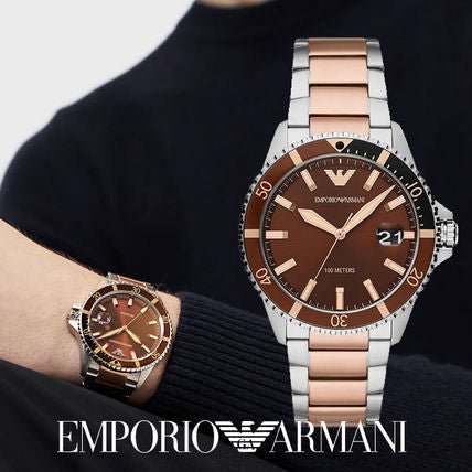 Emporio Armani Diver Two-Tone Dial and Two-Tone Stainless Steel 43mm Men's Watch | AR11340