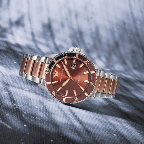 Emporio Armani Diver Two-Tone Dial and Two-Tone Stainless Steel 43mm Men's Watch | AR11340