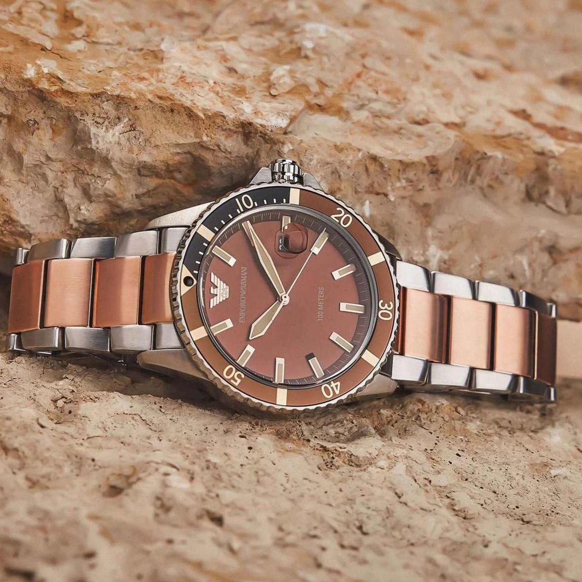 Emporio Armani Diver Two-Tone Dial and Two-Tone Stainless Steel 43mm Men's Watch | AR11340