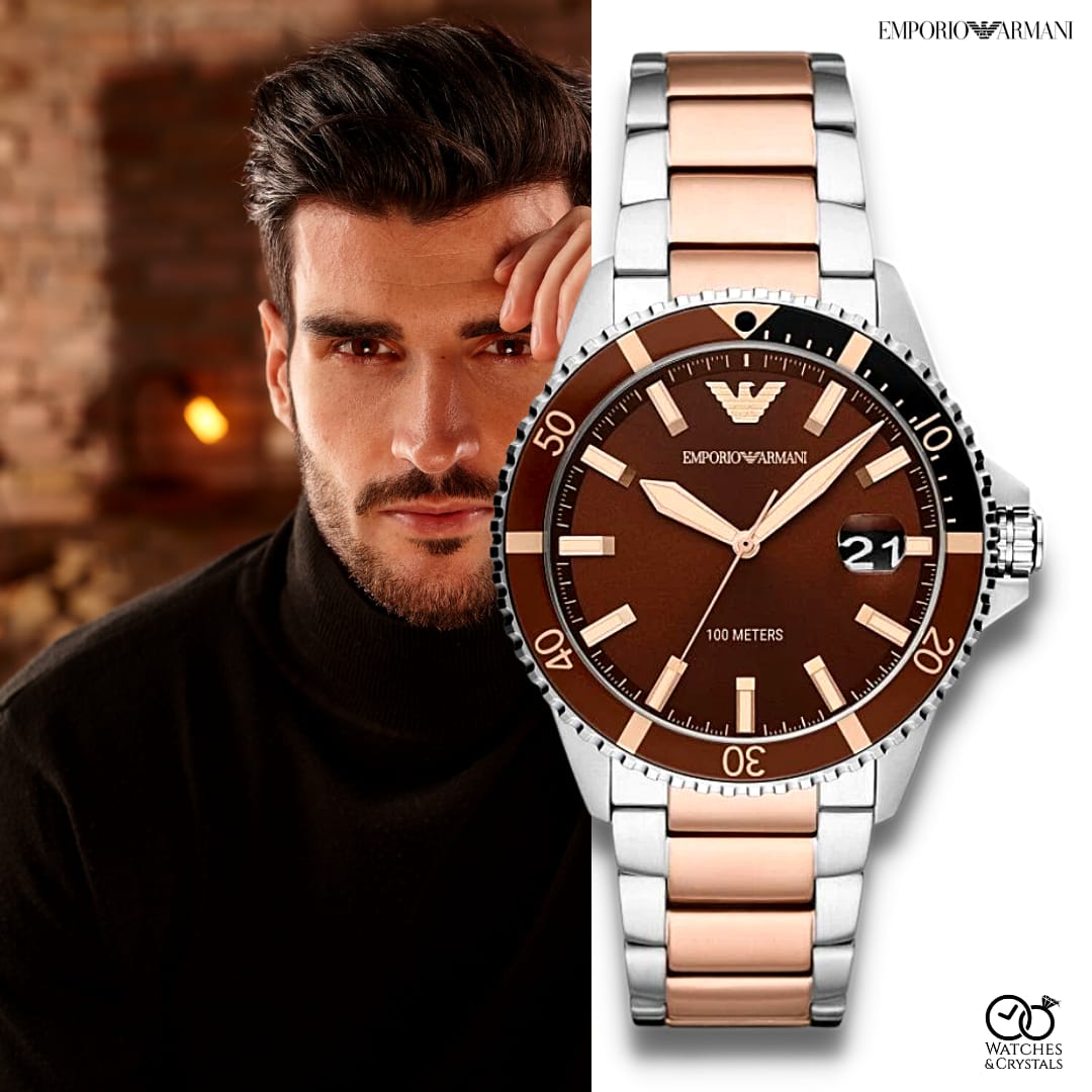 Emporio Armani Diver Two-Tone Dial and Two-Tone Stainless Steel 43mm Men's Watch | AR11340