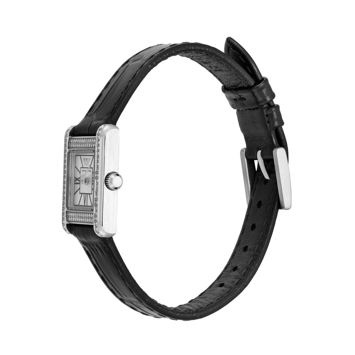 Emporio Armani Genni Silver Dial and Black Leather 20mm Women's Watch | AR11660 | TIME Watches