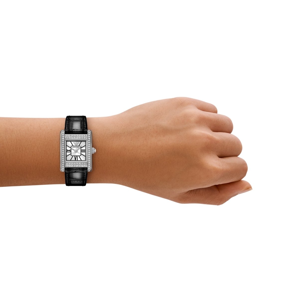 Emporio Armani Genni Silver Dial and Black Leather 20mm Women's Watch | AR11660 | TIME Watches