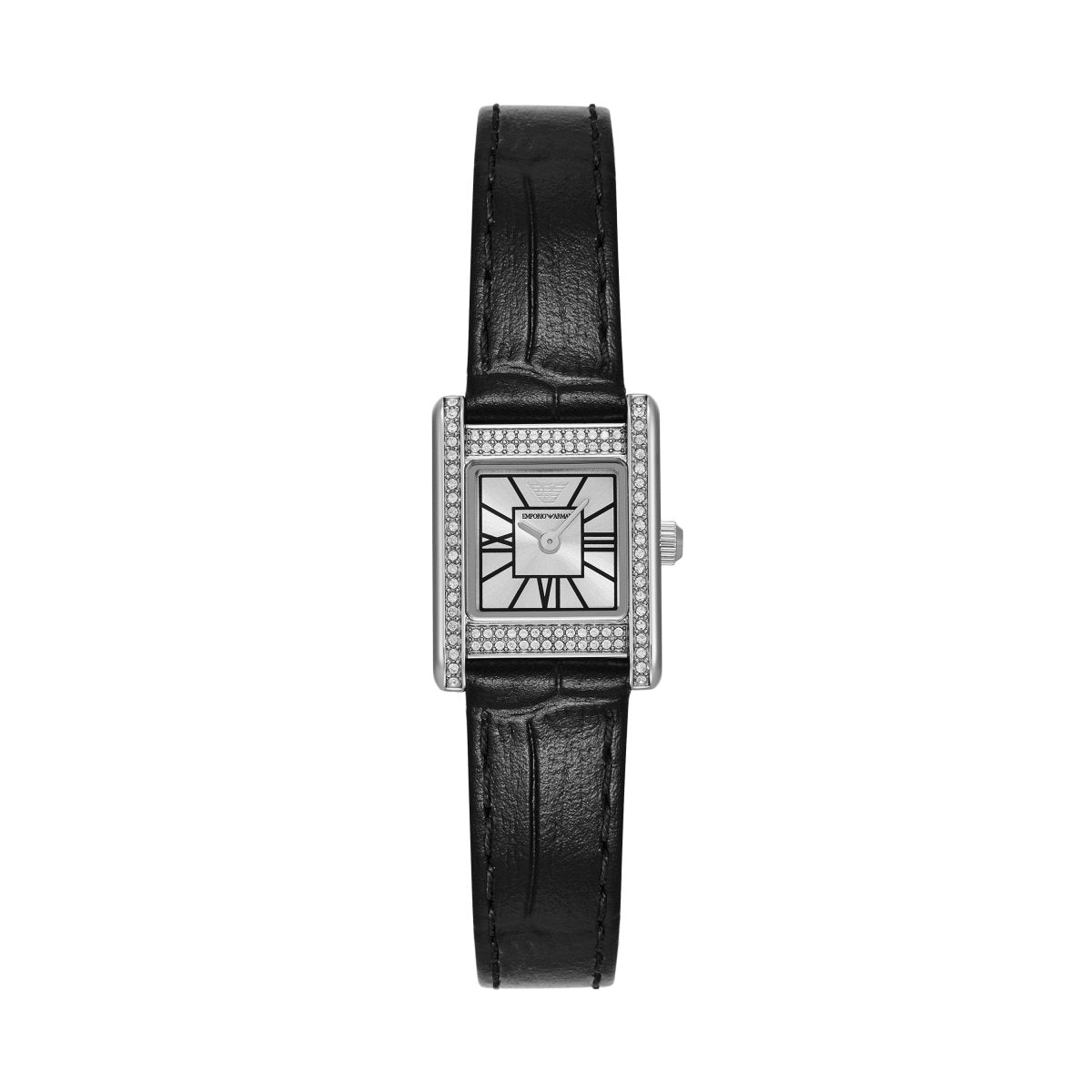 Emporio Armani Genni Silver Dial and Black Leather 20mm Women's Watch | AR11660 | TIME Watches