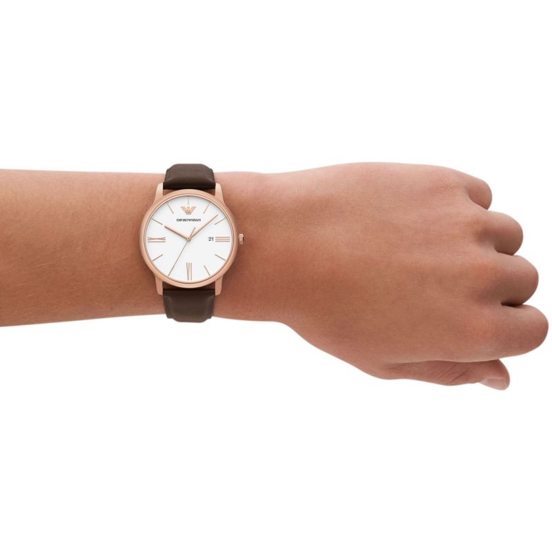 Emporio Armani Minimalist White Dial and Silver Leather 43mm Men's Watch | AR11572