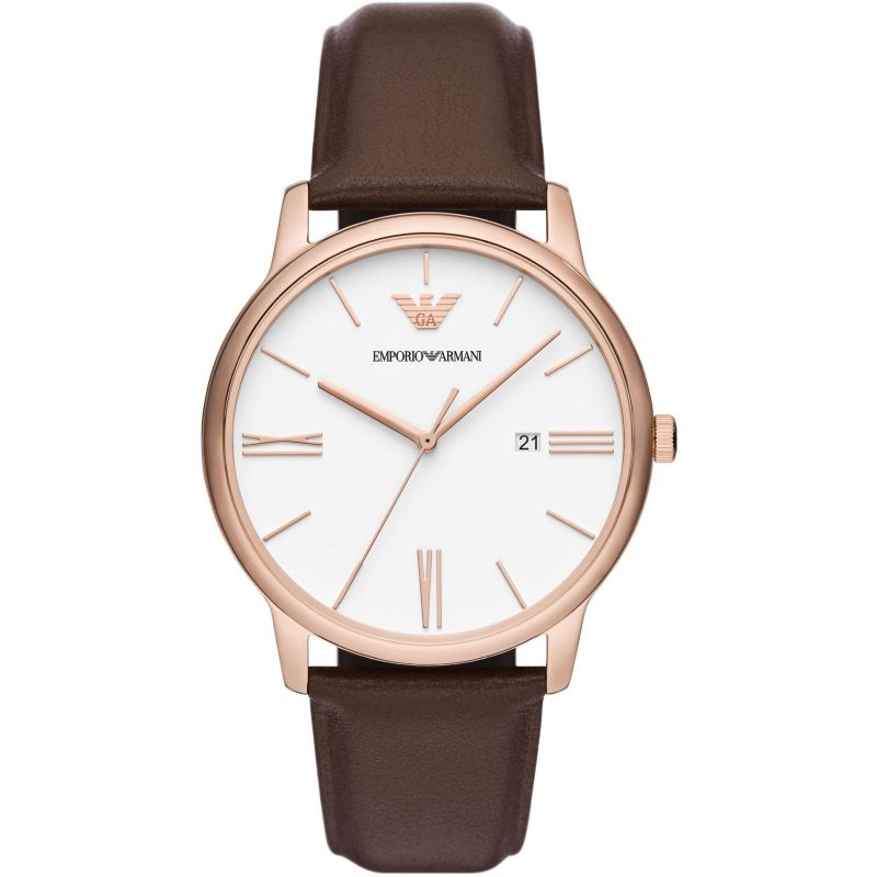 Emporio Armani Minimalist White Dial and Silver Leather 43mm Men's Watch | AR11572