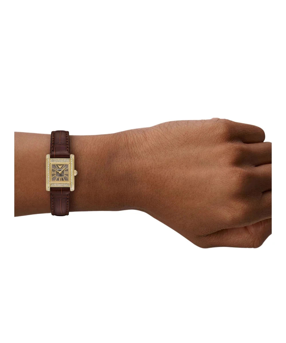 Emporio Armani Gianni T - Bar Black Dial and Brown Leather 32mm Women's Watch | AR11705 | TIME Watches