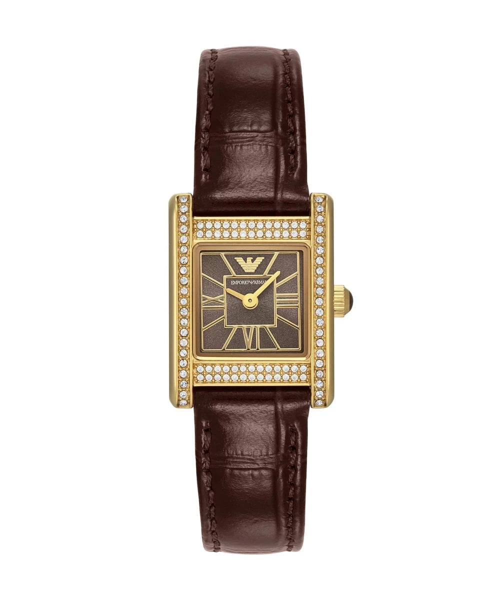 Emporio Armani Gianni T - Bar Black Dial and Brown Leather 32mm Women's Watch | AR11705 | TIME Watches
