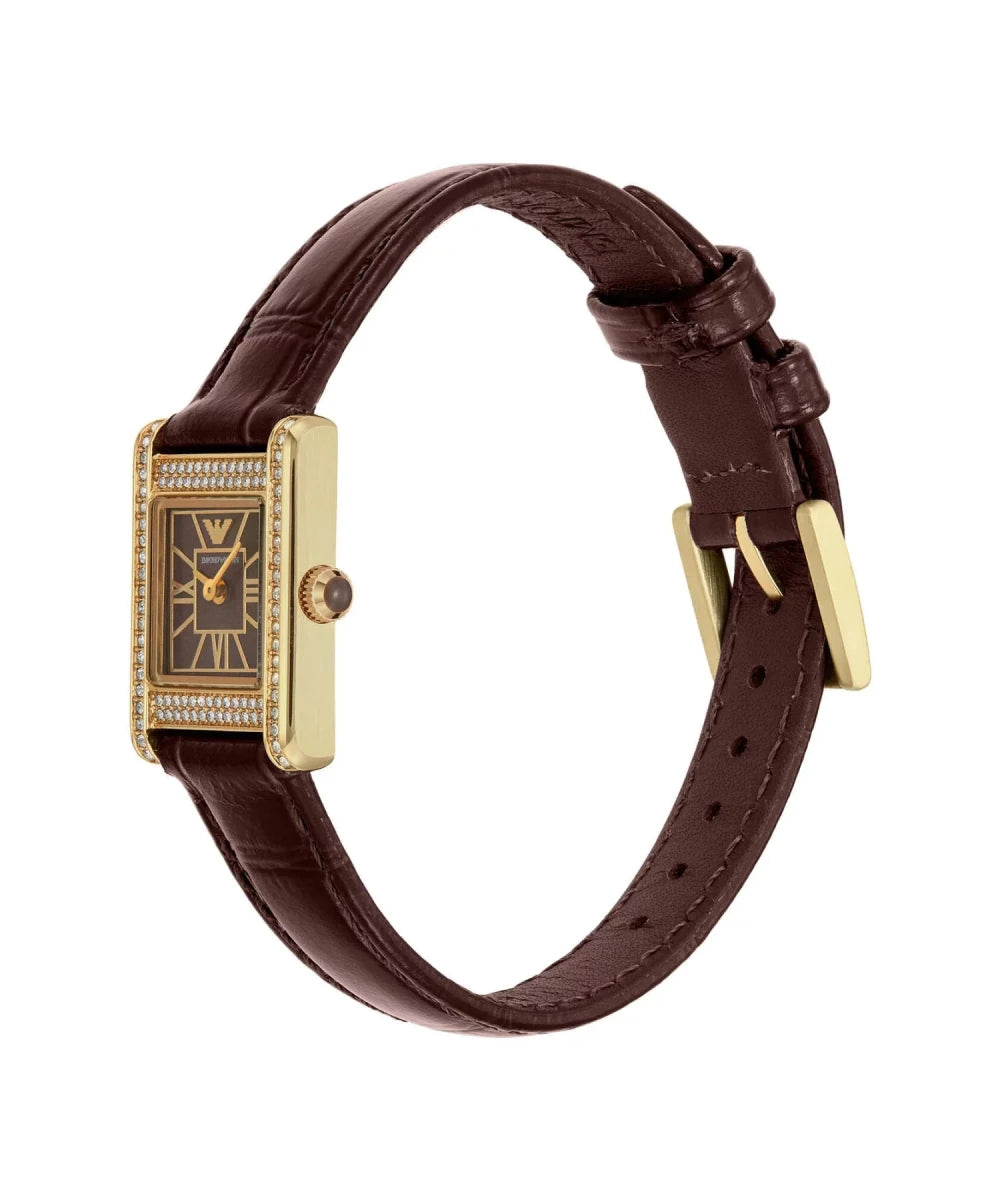Emporio Armani Gianni T - Bar Black Dial and Brown Leather 32mm Women's Watch | AR11705 | TIME Watches