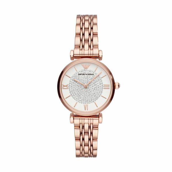 Emporio Armani Gianni T-Bar White Dial and Rose Gold Stainless Steel 32mm Women's Watch | AR11244