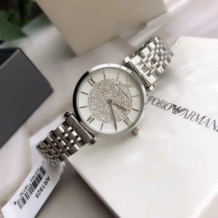 Emporio Armani Gianni T-Bar Silver Dial and Silver Stainless Steel 32mm Women's Watch | AR1925