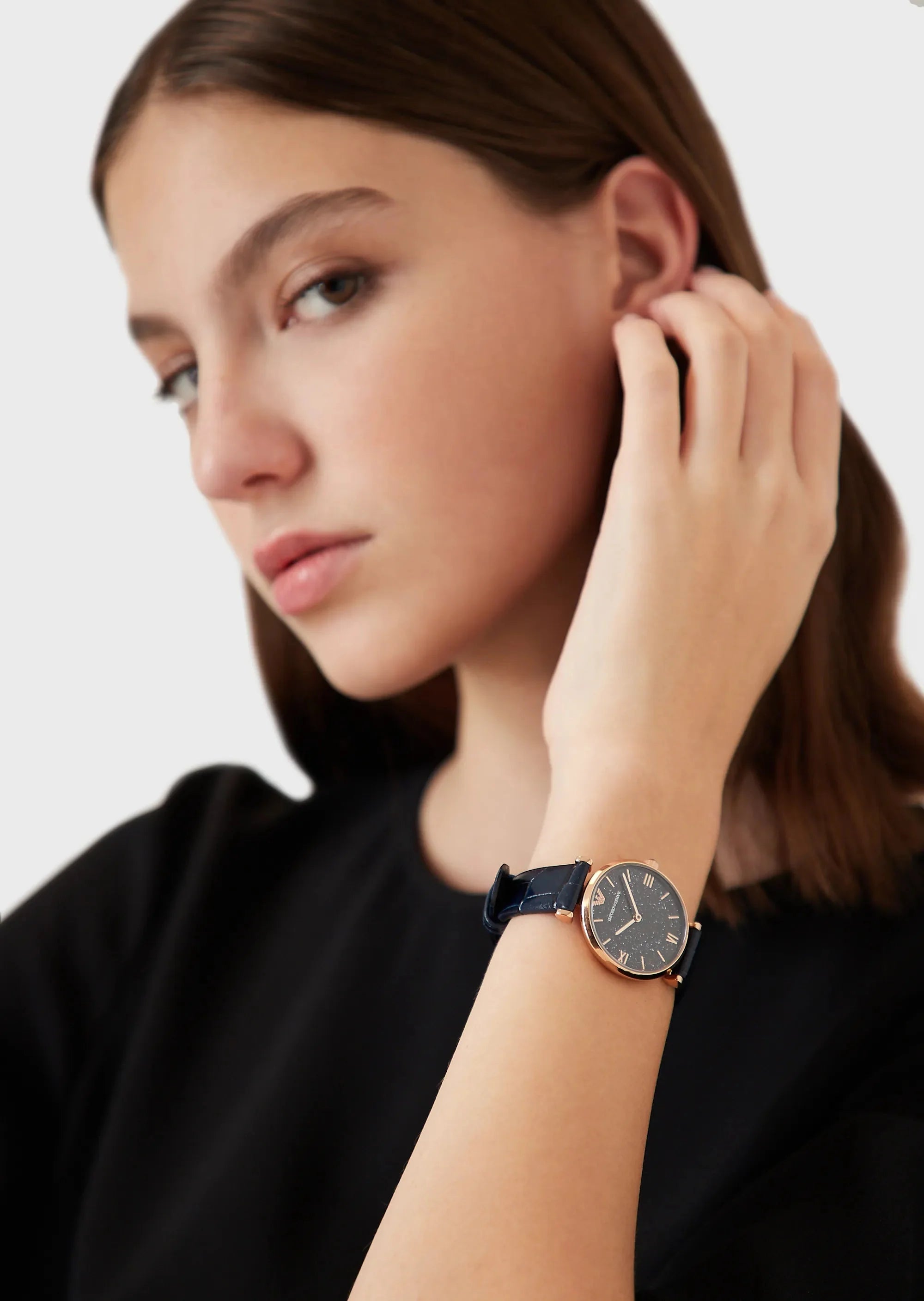 Emporio Armani Gianni T-Bar Blue Dial and Blue Leather 40mm Watch | AR11424