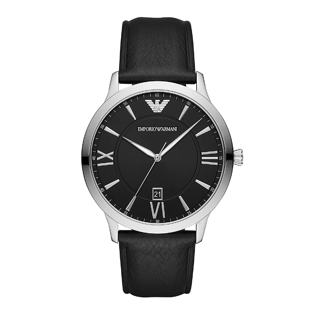 Emporio Armani Giovanni Black Dial and Black Leather 44mm Men's Watch | AR11210