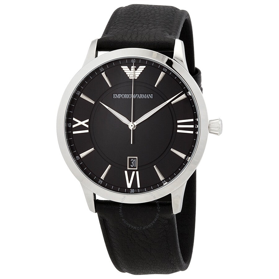 Emporio Armani Giovanni Black Dial and Black Leather 44mm Men's Watch | AR11210