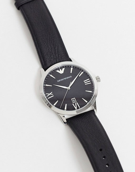 Emporio Armani Giovanni Black Dial and Black Leather 44mm Men's Watch | AR11210