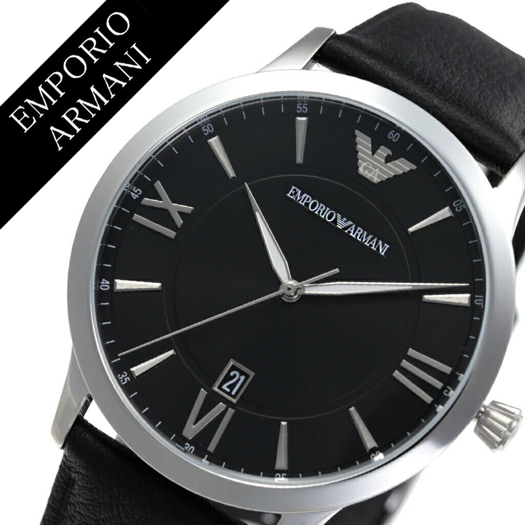 Emporio Armani Giovanni Black Dial and Black Leather 44mm Men's Watch | AR11210