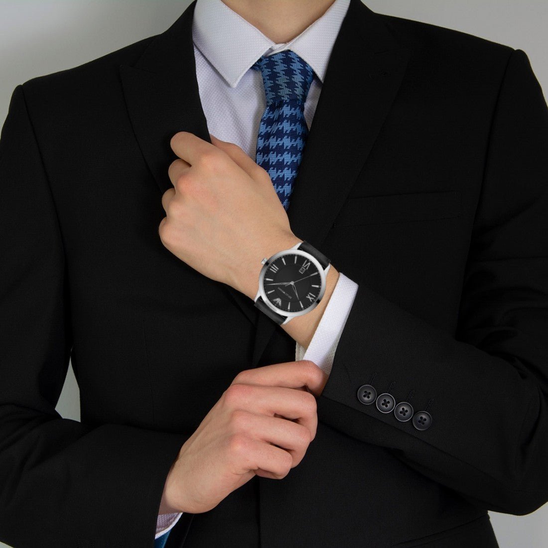 Emporio Armani Giovanni Black Dial and Black Leather 44mm Men's Watch | AR11210