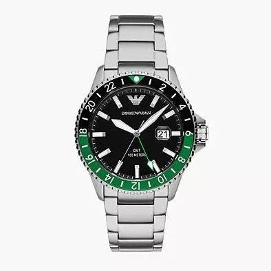 Emporio Armani GMT Black Dial and Black Stainless Steel 42mm Watch | AR11589 | TIME Watches