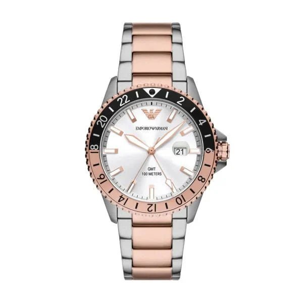 Emporio Armani GMT Black Dial and Two - Tone Stainless Steel 42mm Men's Watch | AR11591 | TIME Watches
