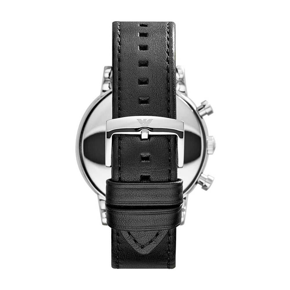 Emporio Armani Luigi Silver Dial and Black Leather 43mm Men's Watch | AR1828
