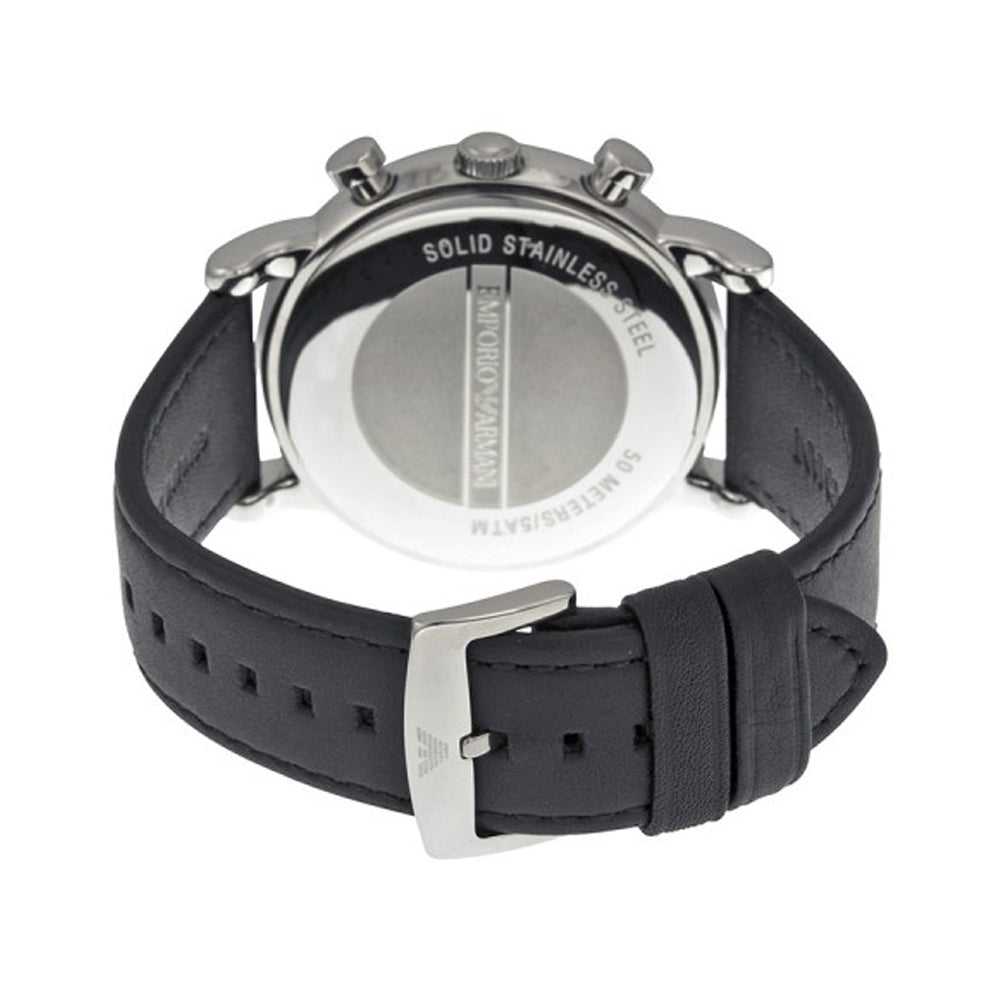 Emporio Armani Luigi Silver Dial and Black Leather 43mm Men's Watch | AR1828