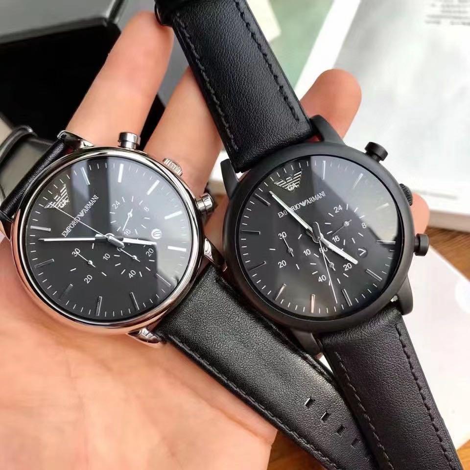 Emporio Armani Luigi Silver Dial and Black Leather 43mm Men's Watch | AR1828
