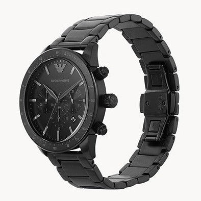 Emporio Armani Mario Black Dial and Black Leather 44mm Men's Watch | AR11242