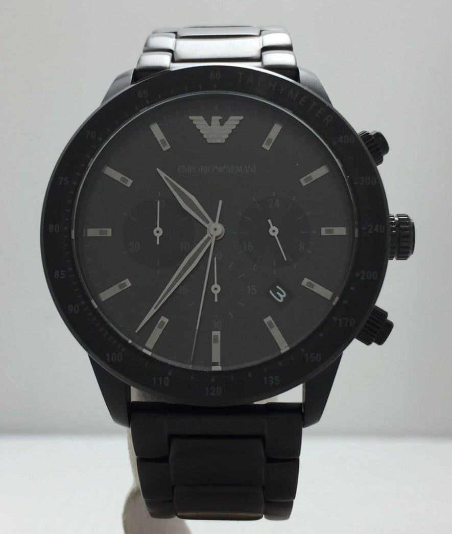 Emporio Armani Mario Black Dial and Black Leather 44mm Men's Watch | AR11242