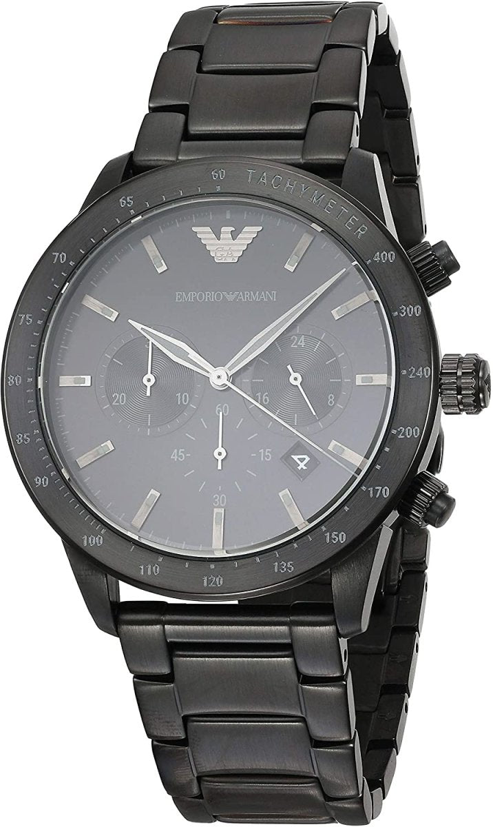 Emporio Armani Mario Black Dial and Black Leather 44mm Men's Watch | AR11242