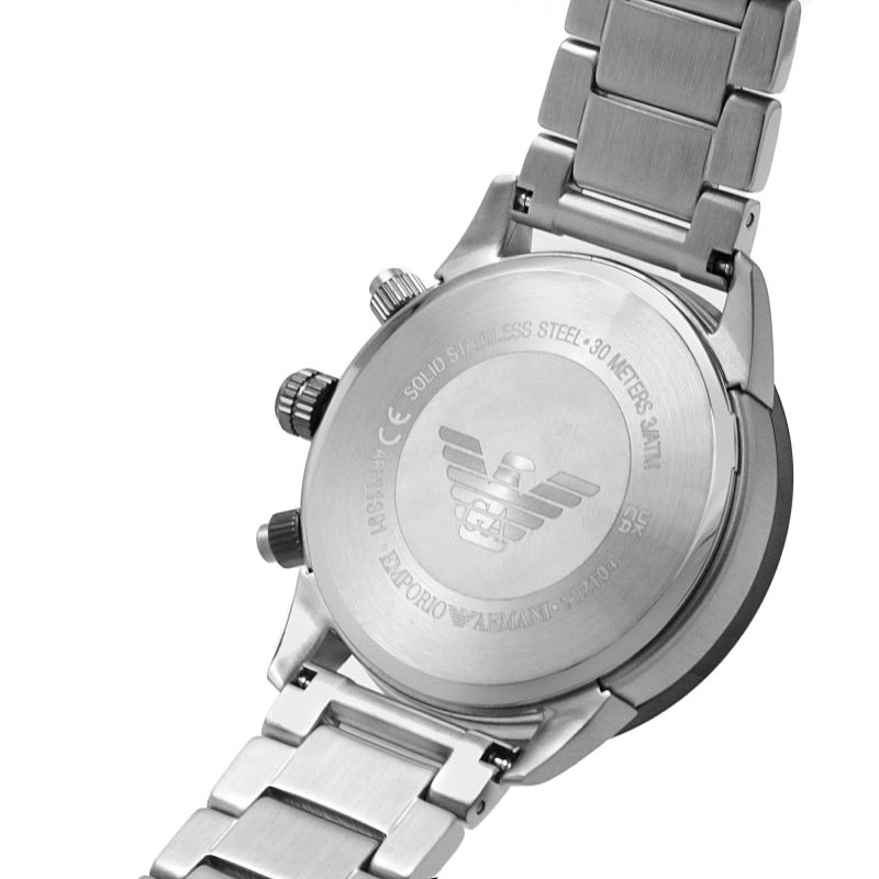 Emporio Armani Mario Black Dial and Silver Leather 44mm Men's Watch | AR11391