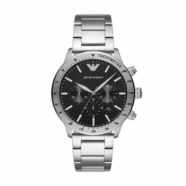 Emporio Armani Mario Black Dial and Silver Stainless Steel 43mm Men's Watch | AR11241