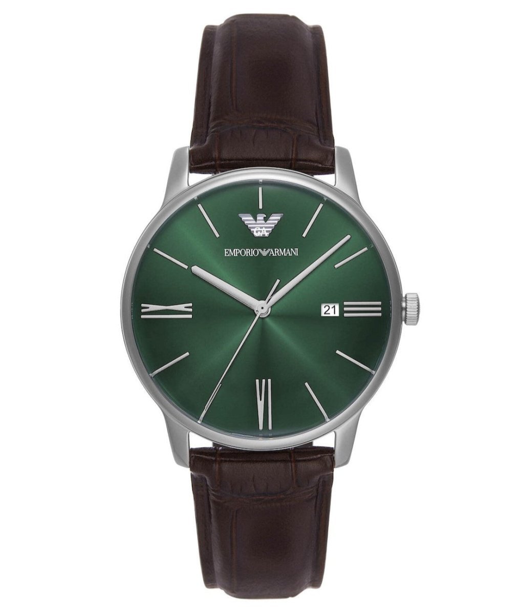 Emporio Armani Minimalist Green Dial and Brown Leather 43mm Men's Watch | AR11672 | TIME Watches